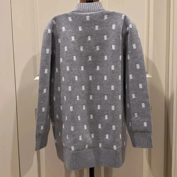 Burberry Monogram Oversized Cardigan Womens Grey Logo Wool Cashmere Blend - Picture 5 of 8